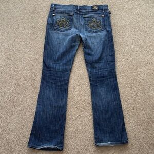 Rock & Republic Blue Flare Jeans with Gold Embroidery
